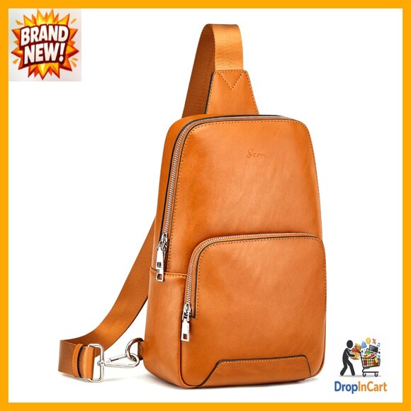 Genuine Leather Crossbody Backpack Sling Bag RFID Blocking Adjustable Daypack